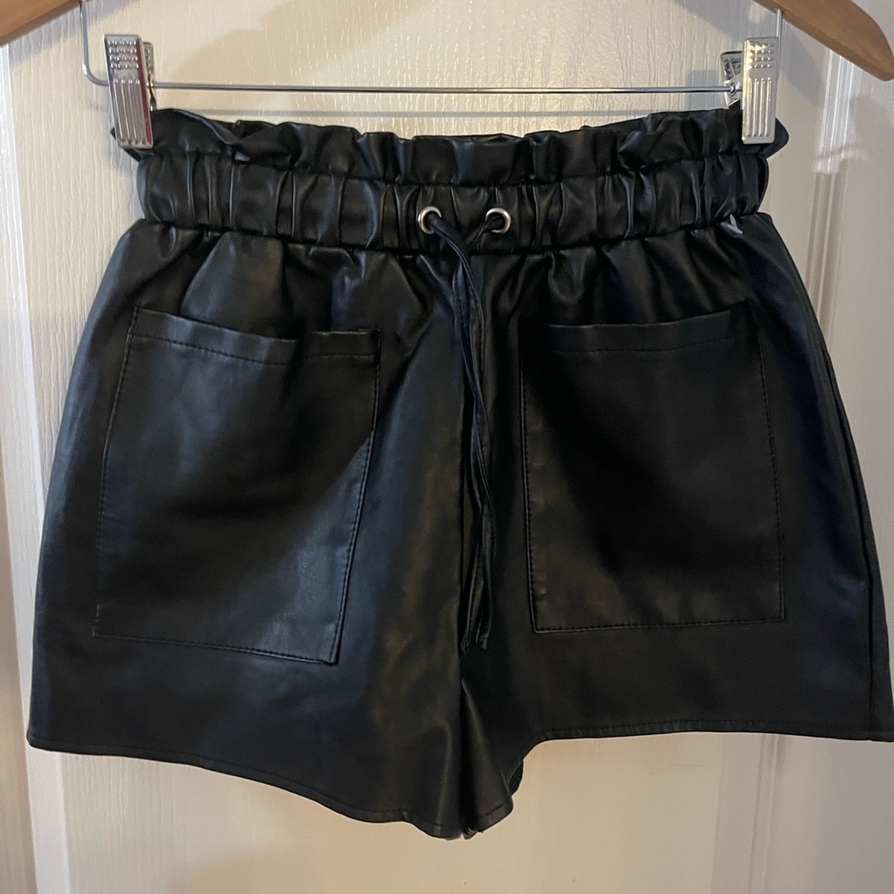 Missguided Black High Waist Leatherette‎ Shorts